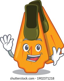 A charismatic swim fins mascot design concept smiling and waving hand