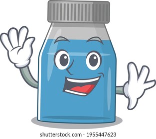 A charismatic syrup medicine mascot design concept smiling and waving hand. Vector illustration