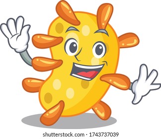 A charismatic vibrio mascot design style smiling and waving hand