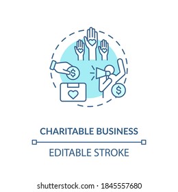 Charitable business concept icon. Investment in non profit organizations idea thin line illustration. Social aid and volunteering campaigns. Vector isolated outline RGB color drawing. Editable stroke