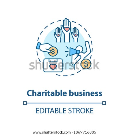 Charitable business concept icon. Investment in non profit organizations idea thin line illustration. Social cause support and contribution. Vector isolated outline RGB color drawing. Editable stroke