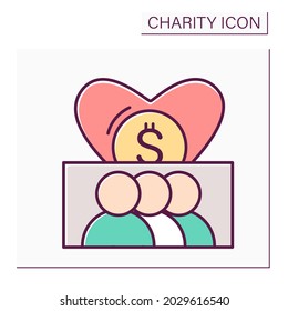 Charitable communities color icon. Patrons and volunteers. Charity donation organizations. Collection of donations. Volunteering and charity concept. Isolated vector illustration