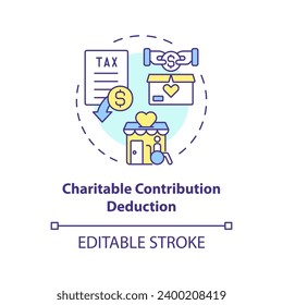 Charitable contribution deduction multi color concept icon. Special financial benefit. Fiscal policy. Easy to use in article. Round shape line illustration. Abstract idea. Graphic design