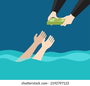 Charitable Foundation For Financial Assistance - Drowning Person And Helping Hand With Money