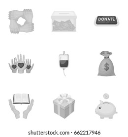Charitable Foundation. Icons on helping people and donation.Charity and donation icon in set collection on monochrome style vector symbol stock illustration.