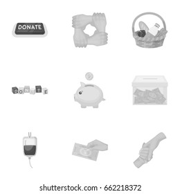 Charitable Foundation. Icons on helping people and donation.Charity and donation icon in set collection on monochrome style vector symbol stock illustration.