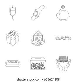 Charitable Foundation. Icons on helping people. Donation icon in set collection on outline style vector symbol illustration.