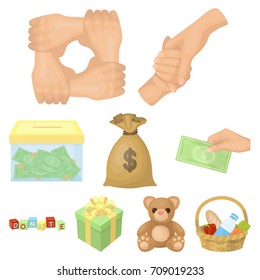 Charitable Foundation. Icons on helping people and donation.Charity and donation icon in set collection on cartoon style vector symbol stock illustration.