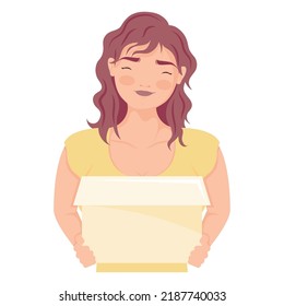 charitable girl lifting donation box character