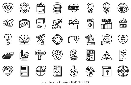 Charitable giving icons set. Outline set of charitable giving vector icons for web design isolated on white background