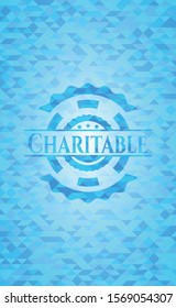 Charitable light blue emblem with triangle mosaic background