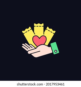 Charitable lottery game RGB color icon for dark theme. Fundraising opportunities. Charity gaming activities. Isolated vector illustration on night mode background. Simple filled line drawing on black