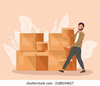 charitable man lifting boxes character