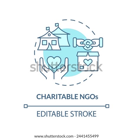 Charitable NGOs soft blue concept icon. Non governmental organization. Humanitarian aid. Volunteer work. Round shape line illustration. Abstract idea. Graphic design. Easy to use in article