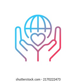 Charitable organization gradient linear vector icon. Philanthropic group. International crowdfunding. Thin line color symbol. Modern style pictogram. Vector isolated outline drawing