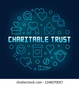 Charitable Trust Round Vector Blue Outline Illustration On Dark Background