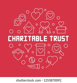 Charitable Trust Round Vector White Outline Illustration On Red Background