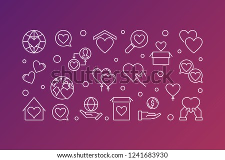 Charitable trust vector bright banner in outline style on dark background