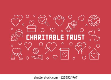 Charitable Trust Vector Concept Horizontal Outline Illustration On Red Background