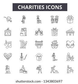 Charities line icons for web and mobile. Editable stroke signs. Charities outline concept illustrations