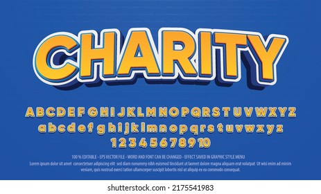 
Charity 3d estilo efectos de texto editables con letras y números diferentes