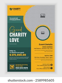 Charity Activities and Donation Event A4 Size Flyer Design Template or Fundraiser Poster Design