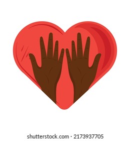 charity afro hands inside heart icon