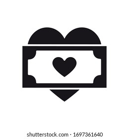 charity aids concept, heart with money bill icon over white background, silhouette style, vector illustration