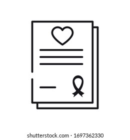 charity aids report with heart and ribbon icons over white background, line style, vector illustration