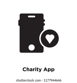 Charity App icon vector isolated on white background, logo concept of Charity App sign on transparent background, filled black symbol