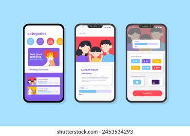 Charity app interface concept vector design in eps 10