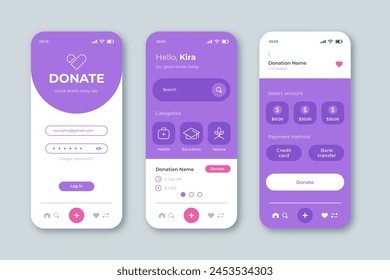 Charity app interface concept vector design in eps 10