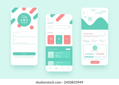 Charity app mobile phone interface vector design in eps 10