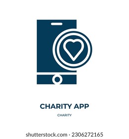 charity app vector icon. charity app, charity, app filled icons from flat charity concept. Isolated black glyph icon, vector illustration symbol element for web design and mobile apps