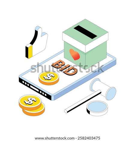 Charity Auction  vector Gradient isometric Style illustration. Eps 10 File