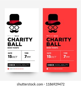 Charity Ball Formal Event Invite with Hat Spectacles and Moustache Vector Illustration 