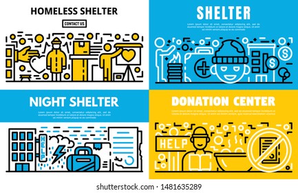 Charity banner set. Outline set of charity vector banner for web design