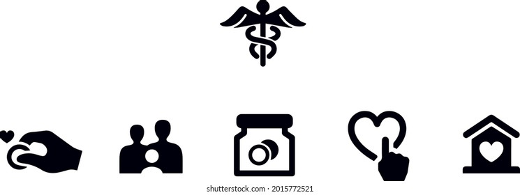 Diseño vectorial de iconos negros de caridad 