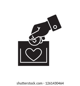 Charity black vector concept icon. Charity flat illustration, sign