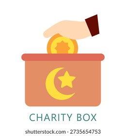 Charity Box Flat Icon Mini Illustration, Use For Modern Concept, Print, Ui, Ux Kit, Web And App Development. Vector Related To Ramadan, Eid Al-Fitr, Eid Al-Adha And More