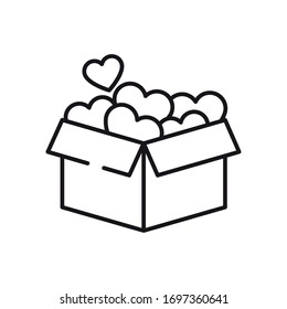 charity box full of hearts icon over white background, line style, vector illustration