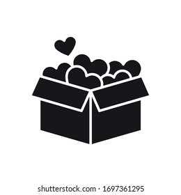 charity box full of hearts icon over white background, silhouette style, vector illustration