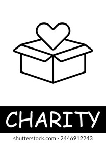 Charity, box icon. Teamwork, support, heart, gift, donation, helping those in need, generosity, compassion, and community assistance. The concept of good nature and helping others.
