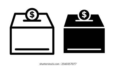 Charity box Icons. black and white vector illustration set.