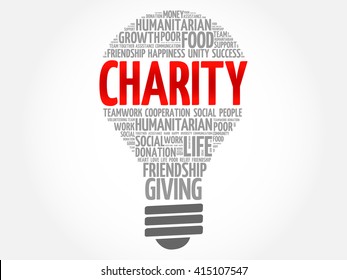 Charity bulb word cloud collage concept