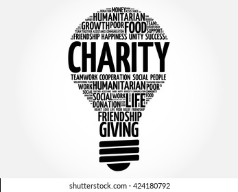 Charity bulb word cloud collage concept