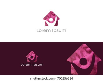 Charity and care home logo design. People in home vector icon.