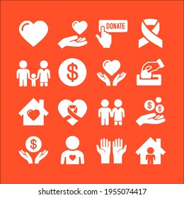 charity and care icons set vector collection of line style symbols