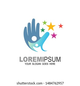 Charity and care logo, emblems and family logo with hand design template, star logo icon, Sky, Education logo template