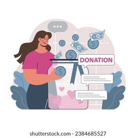 Charity and charitable foundation. Help for people in need. Humanitarian aid, donations, volunteers or Non-governmental, nonprofit organizations support. Flat vector illustration